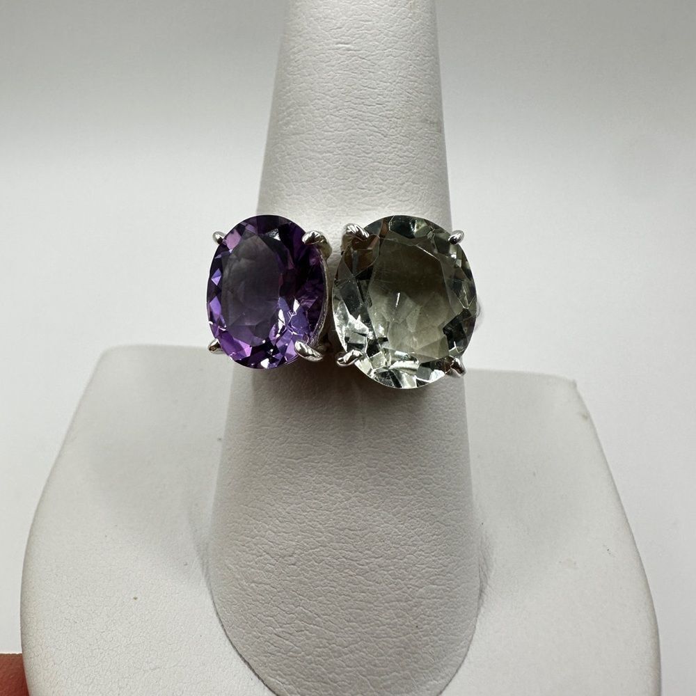 NWOT oval cut Amethyst and Prasiolite ring in solid sterling silver!